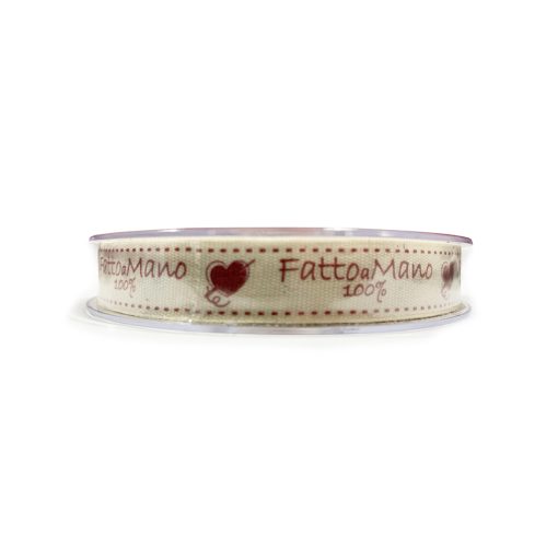 Nastro Fatto a Mano Colore Naturale Scritta Rossa 15 mm