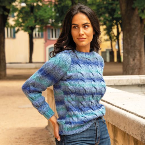 Ginger Mondial Microfibra PC 70% Lana Vergine Merino 30% Pull con Trecce a Maglia