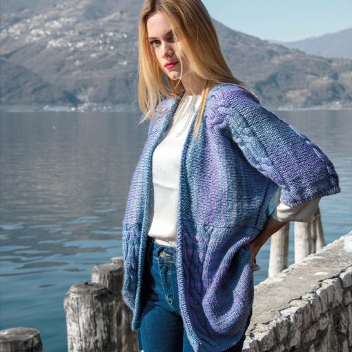 Rigoletto Mondial Cotone 60% Lana Vergine Merino 25% Microfibra PC 15% Giacca con Trecce a Maglia