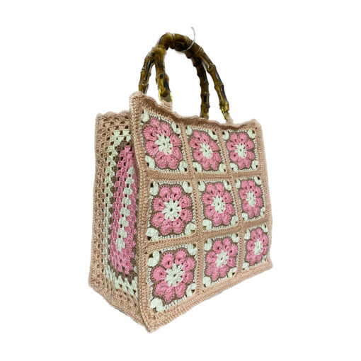 Borsa Granny Square Fiore Africano con Manici in Bamboo